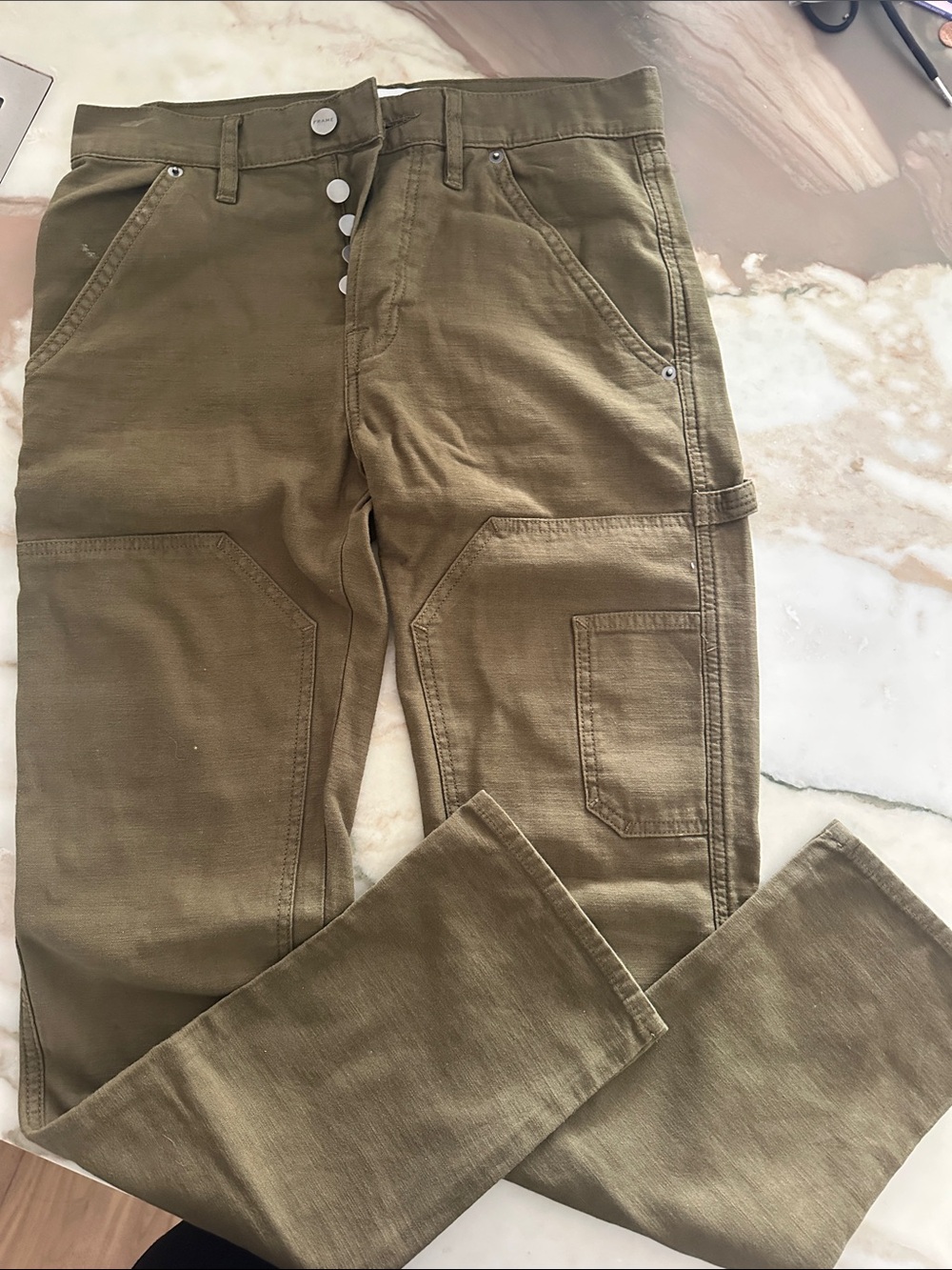 Frame Denim Olive Green Cargo Pants with Utility Pockets